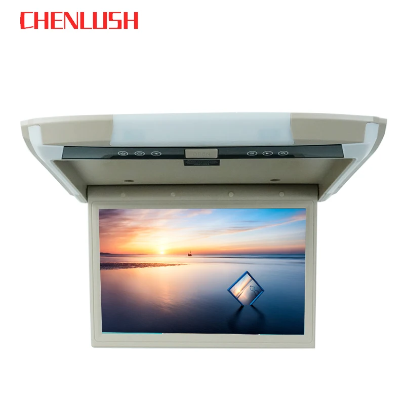 

10.1/12.1 Inch TFT LCD Car Monitor DC 12V Car Ceiling Monitors Roof Mounted Flip Down Monitor Beige Color