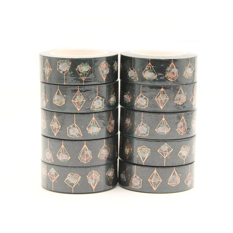 

10pcs/lot 15MM*10M Foil Diamond with Red Flowers Black Decorative Washi Tape Scrapbooking Masking Tape School Office Supply