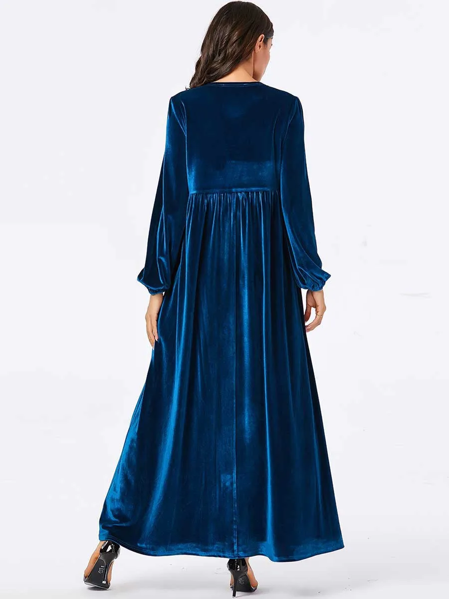 Синий бархат Абая для женщин халат Пакистан Дубай Турция Бангладеш Исламская