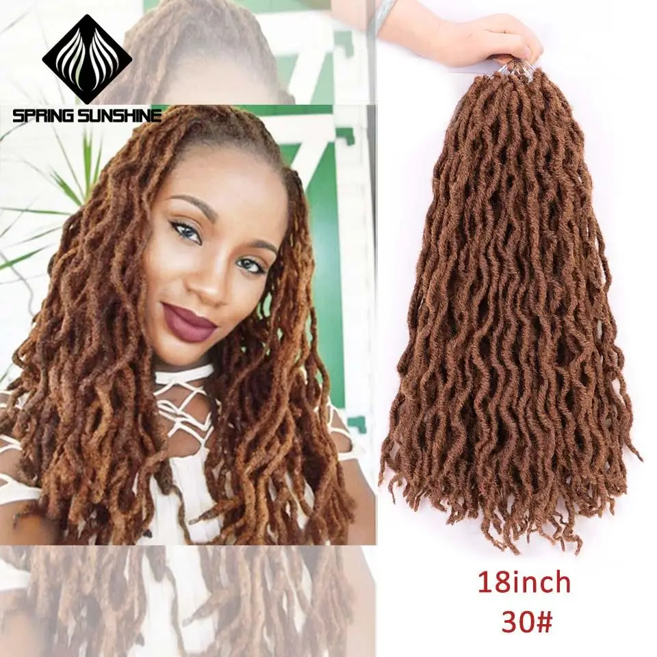 12 18 дюймов Nu Locs Goddess Faux Locs Curly Ombre плетение волос мягкие косички синтетические вязанные крючком косы волосы Exntension