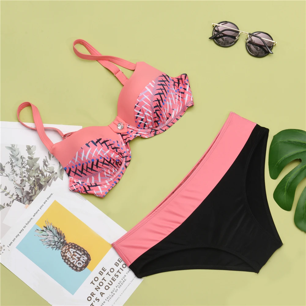 

2021 New Sexy Bikinis Women Swimsuit High Waisted Bathing Suits Swim Halter Push Up Bikini Set Plus Size Swimwear S~2XL