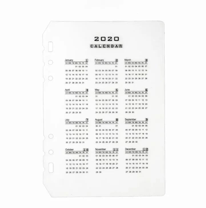 2020 calendar 1pc 45 листов, каваи А5, А6, бумага для заправки, блокнот, спиральная папка, индекс, внутренние страницы, ежемесячный недельный ежедневник - Цвет: 2020 calendar 1pc