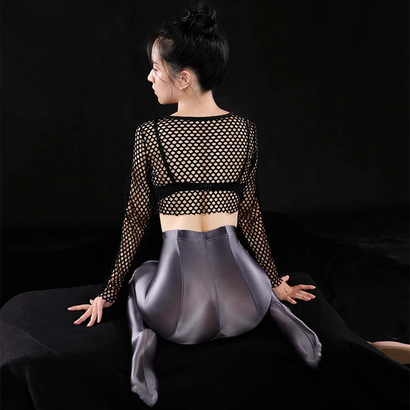 

Oil Gloosy Candy Color See Through Leggings Smooth Yoga Pants Full Elastic Dance Wear High Waist Sexy Women Shiny Pencil Pant