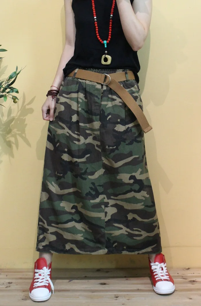 Камуфляжная джинсовая юбка новая Ретро литературная Женская свободная длинная