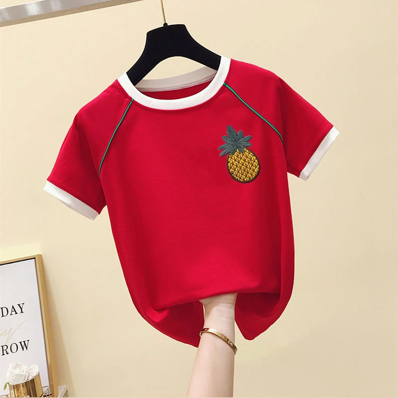 

Embroidery T Shirt Women Patchwork Tshirt Female 2021 Summer Tops T-shirt Woman Korean Fashion Clothing Femme Cotton Tee Shirts