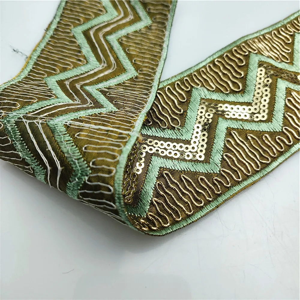Золотые блестки с вышивкой шириной 5 см травяная зеленая нить отличительное