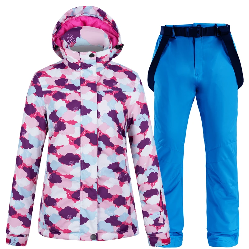 Новинка женский лыжный костюм водонепроницаемая куртка и ветрозащитные штаны