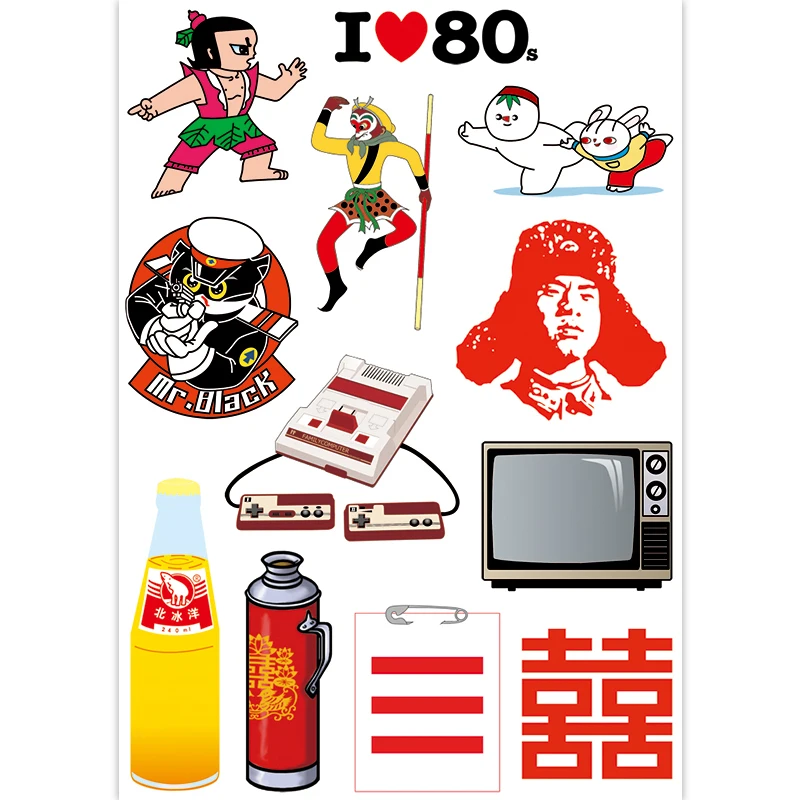 12 наклеек китайские Мультяшные винтажные предметы чашка холодильник телефон iPad