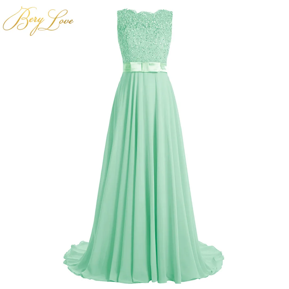 BeryLove Long Blush Evening Dress 2019 Beaded Appliques Vestid Chiffon Prom Bow Knot Belt Illusion Back Formal Party Gown | Свадьбы и