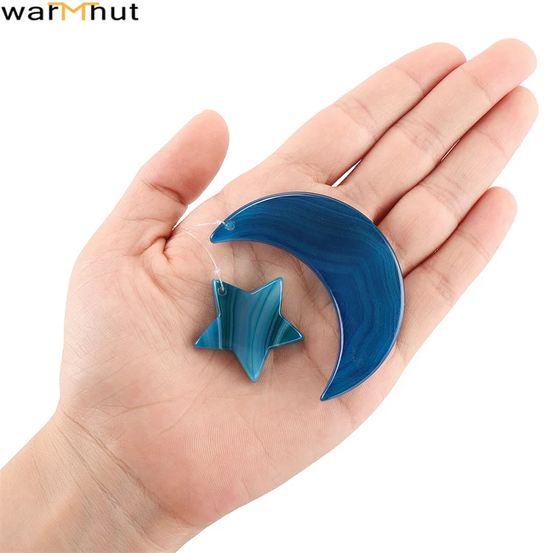 WarmHut Blue Black Raw Color Agate Slices Wind Chime Moon And Star Windchimes Wall Hanging Ornament for Garden Home Outdoor Deco | Дом и сад