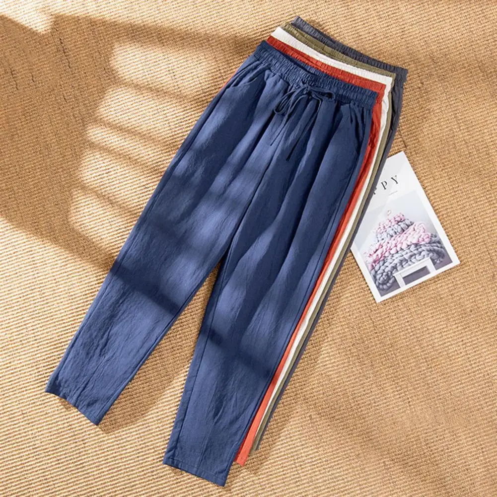 

2021 Women Harem Pants Solid Color Pockets Casual Slacks Women High Waist Drawstring Fashion Long Trousers Streetwea for Sports