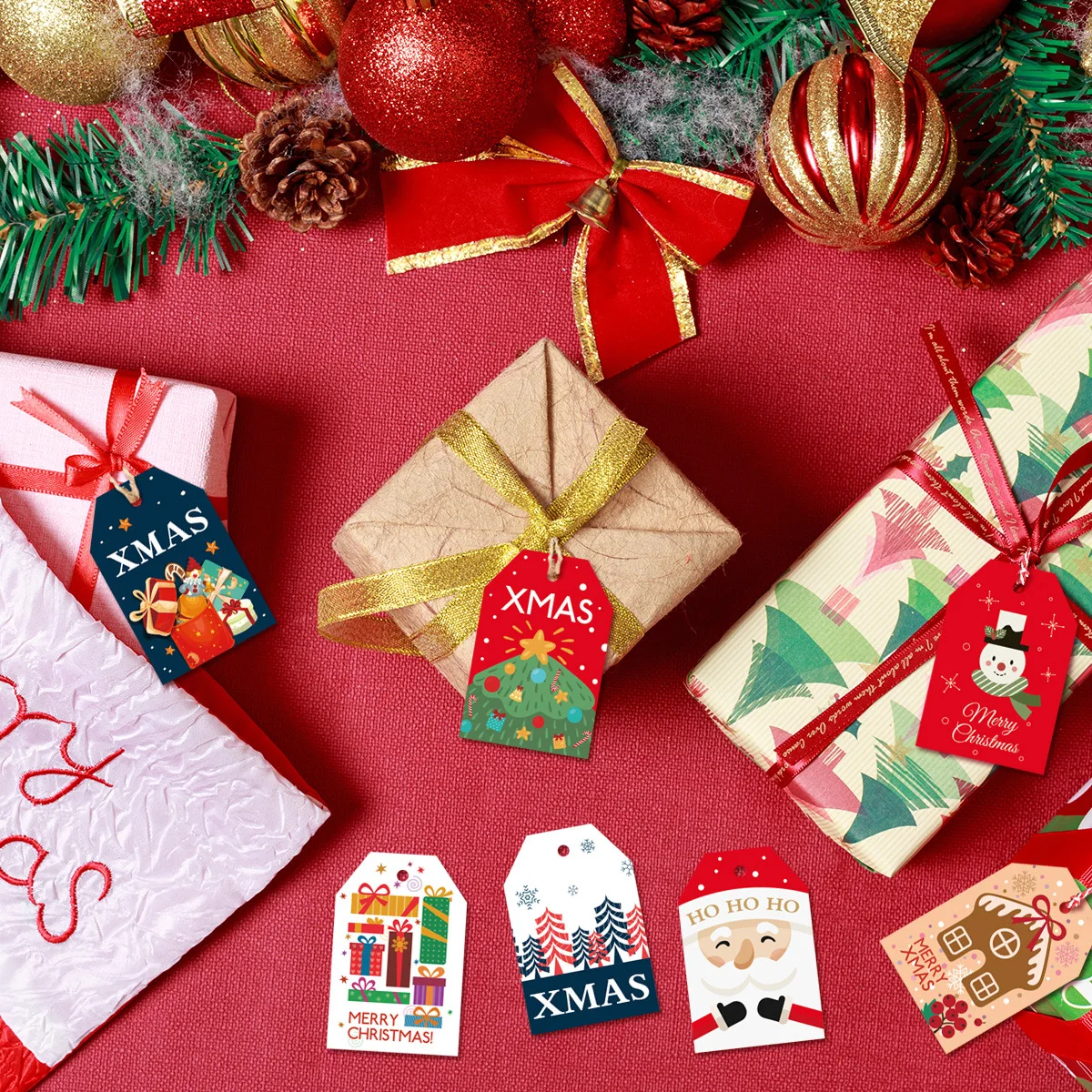 

48/96Pcs Kraft Paper Tags New Year Decor Merry Christmas DIY Handmade Gift Wrapping Paper Labels Santa Claus Hang Tag Ornaments
