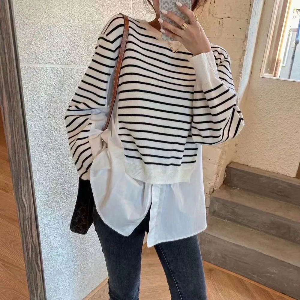 

Женская блуза в полоску, с круглым вырезом и длинным рукавом