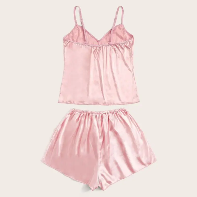 Женский розовый комплект нижнего белья с подтяжками пижама атласная Шелковая на