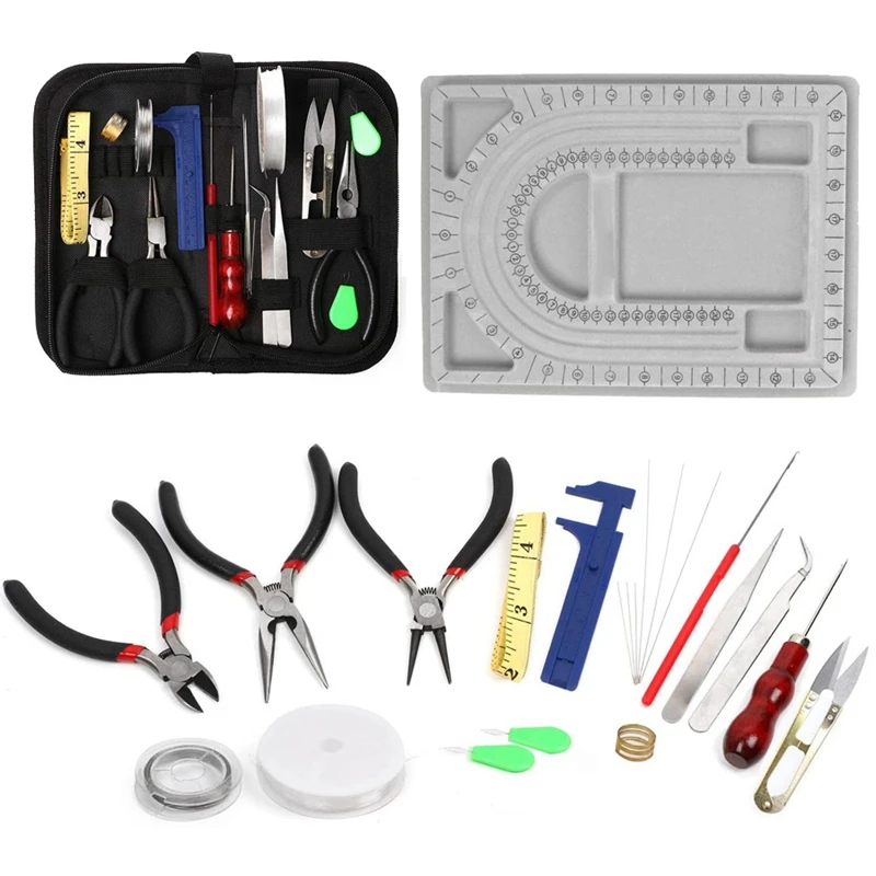 

23 PCS Jewelry Making Tool Kit, Including Bead Board, Pliers, Earrings, Bead and Necklace Ruler DIY Production