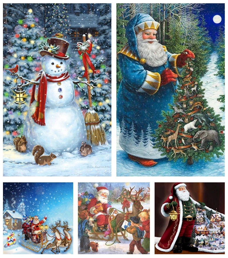 5D алмазная Картина Набор Рождественская елка и снеговик Полный Круглый дрель