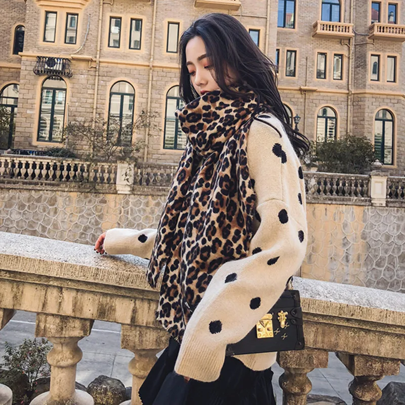 

YourSeason Warm Ladies Thicken Shawl 2021 Winter Spring New Korean Women Fashion Leopard Print Scarf