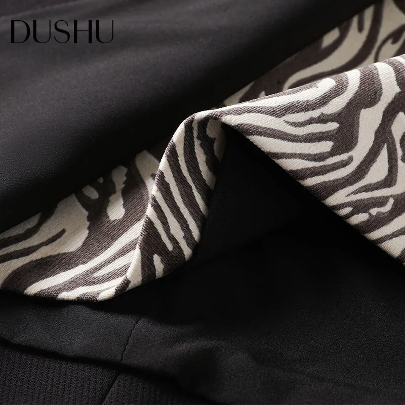 

DUSHU Plus size black patchwork mini a-lin skirt Women leopard print short high waist skirt Female autumn winter elegant skirts