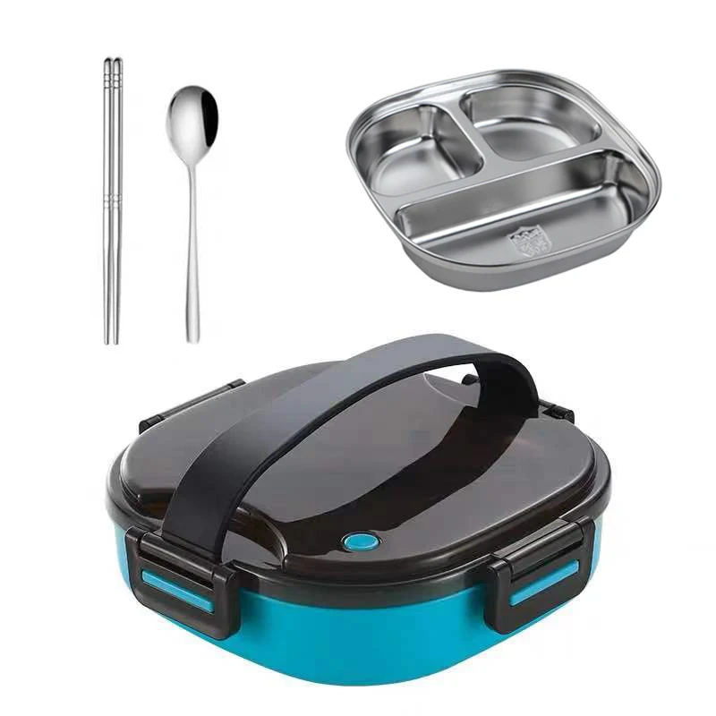 Green-StainlessSteel TUUTH нержавеющая сталь PP Ланч-бокс микроволновая печь отдельный Bento box Ручка Портативный контейнер для еды школьный офис - Цвет: Green-StainlessSteel