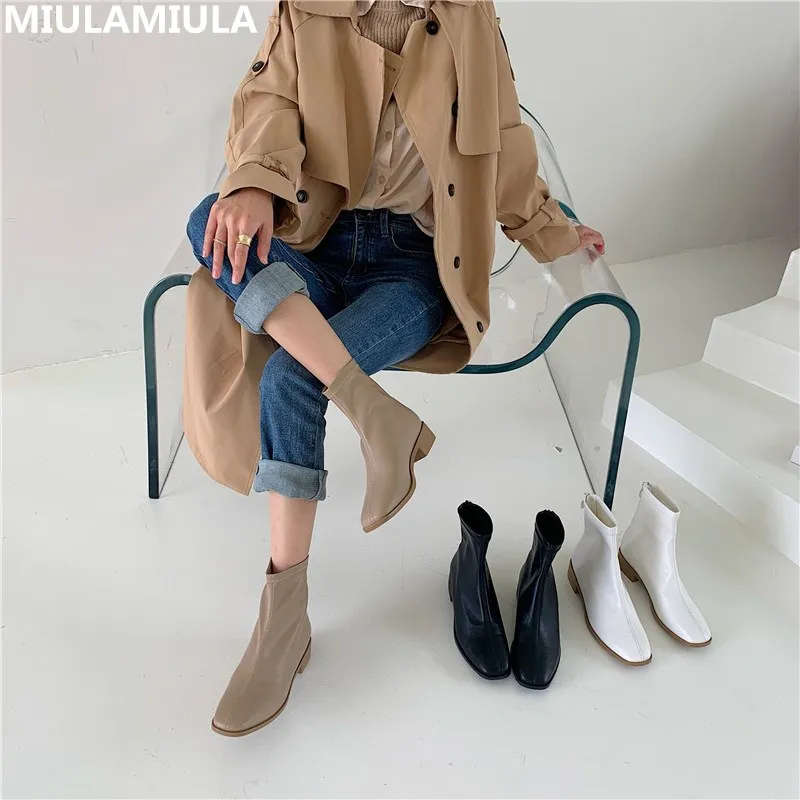 2020 Autumn Korean Fashion Women Ankle Boots Zipper Square Toe Low Heels Socofy Shoes Sexy Slim Sock Footwear Mujer Casual | Обувь