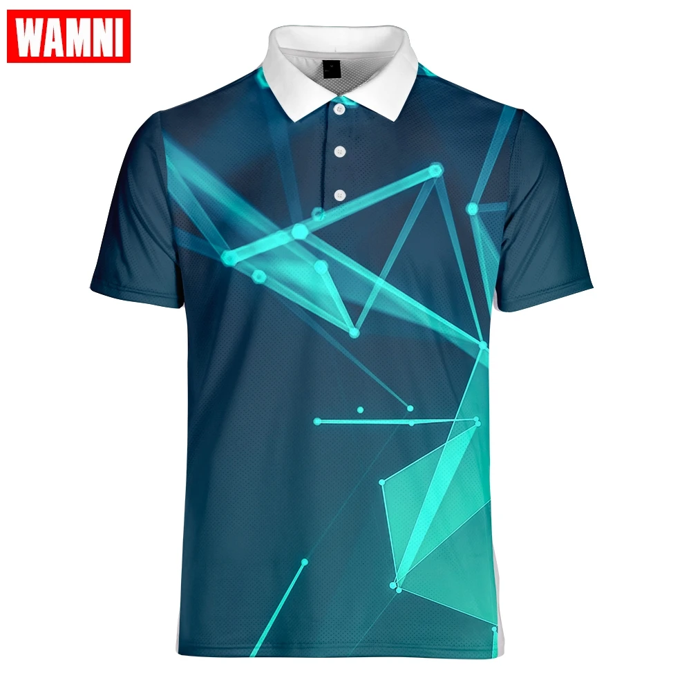 WAMNI 3D теннисная футболка, Повседневная Спортивная футболка для бадминтона, быстросохнущая свободная футболка с отложным воротником, Мужская Уличная рубашка-поло для джентльмена