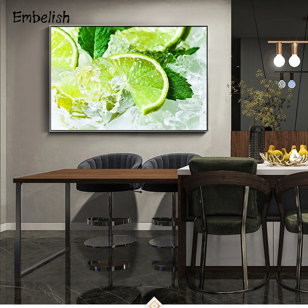 

Embelish 1 Pieces Ice And Lemon Pieces Modern Kitchen Decor Posters For Living Room HD Print Canvas Paintings Bedroom Pictures