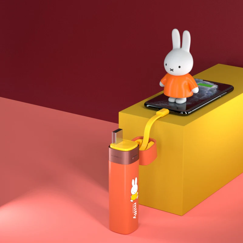 Miffy Lipstick Power Bank Built-in Lightning Cable /USB-Docking Portable Charger Compact External Battery for iPhone 12 13 Pro