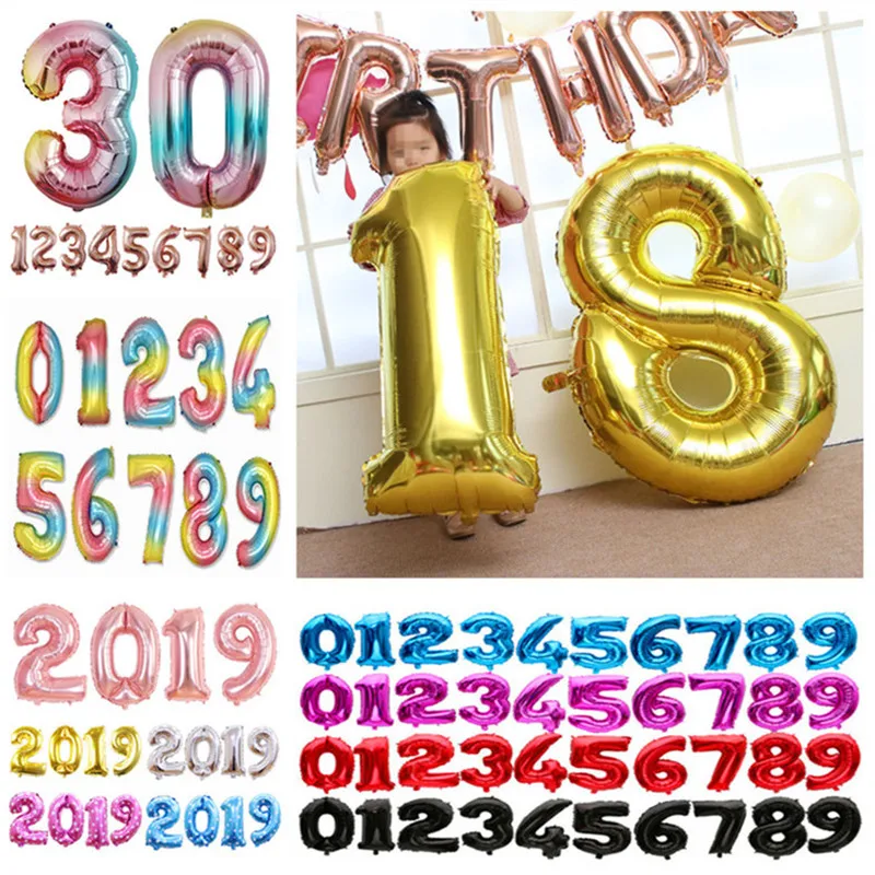 

32 Inch Rose Gold Silver Number Balloon Figures Foil Float Air Inflatable Ball Birthday Party Wedding Decoration Kid Baby Shower