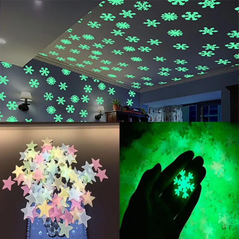 Светящиеся флуоресцентные наклейки на стену 50/100 шт. 3D звезды светится в темноте
