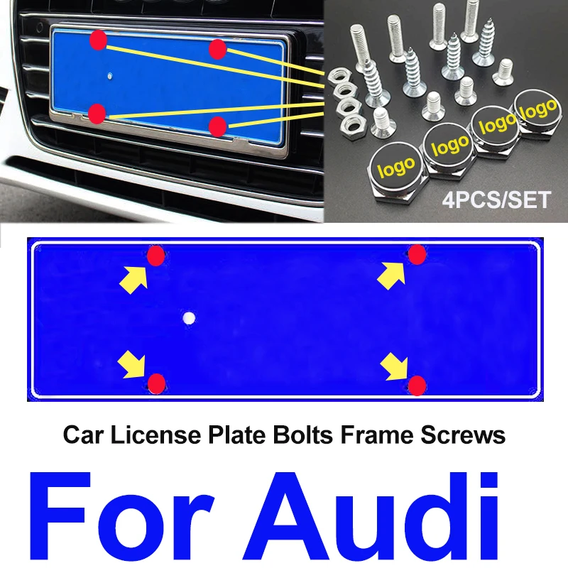 

New Bolts Car License Plate Frames Tag Cap Screw Caps For A3 A4 B6 B8 B7 B5 A6 C5 C6 Q5 A5 Q7 TT A1 S3 S4 S5 S6 S8 Accessories