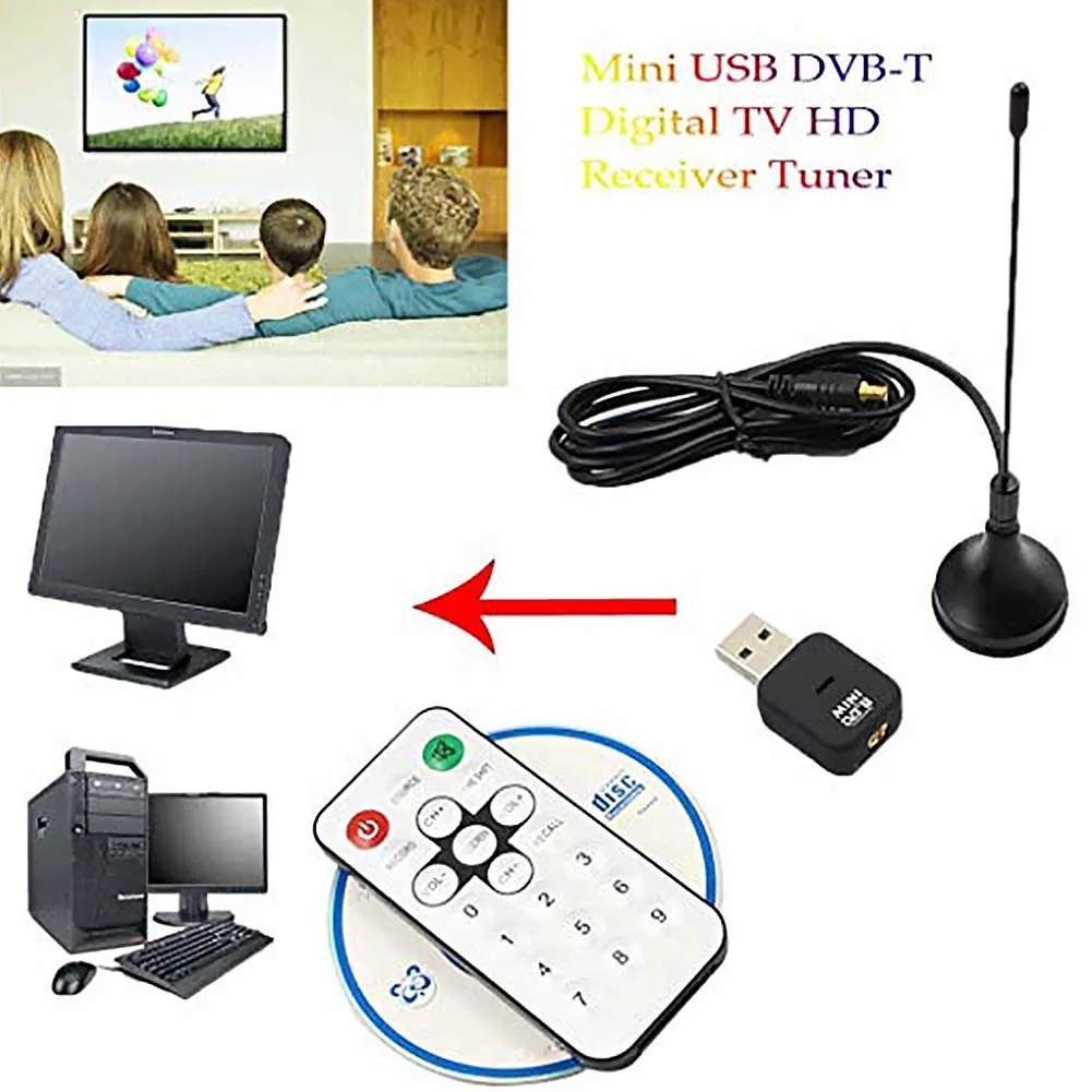 

Receiver Indoor Mini Digital TV Stick SDR+DAB+FM DVB-T Tuner USB 2.0 Dongle Stick Wireless With Remote Control HDTV Antenna