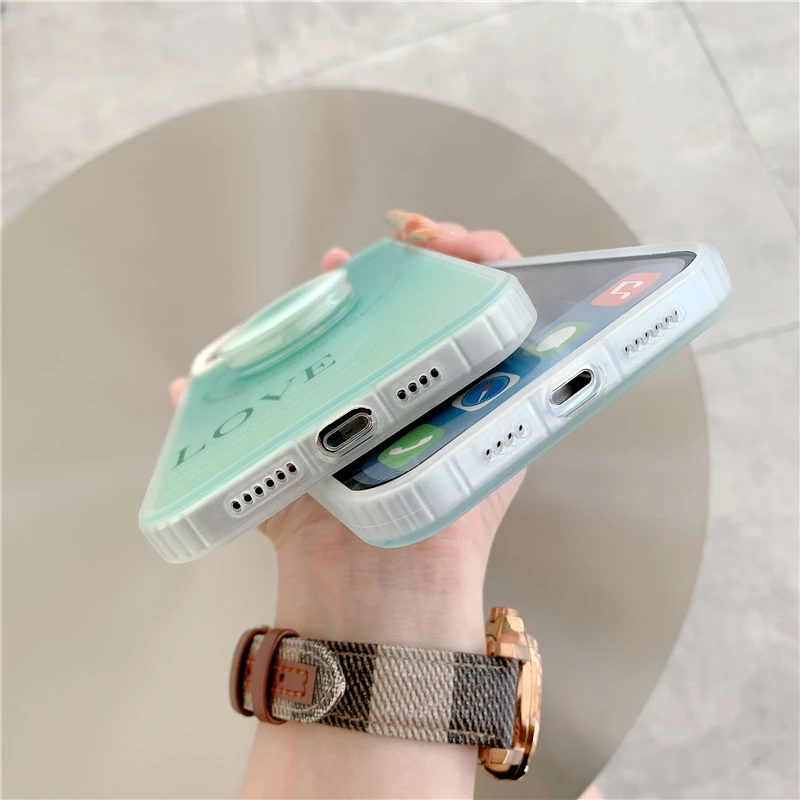 

Matte Clear Mint Honeyed Hand Stander Hoder Case For Iphone 12 Pro Max Square Air Shockproof Protect For 7 8 Plus X Xr 11 Cover