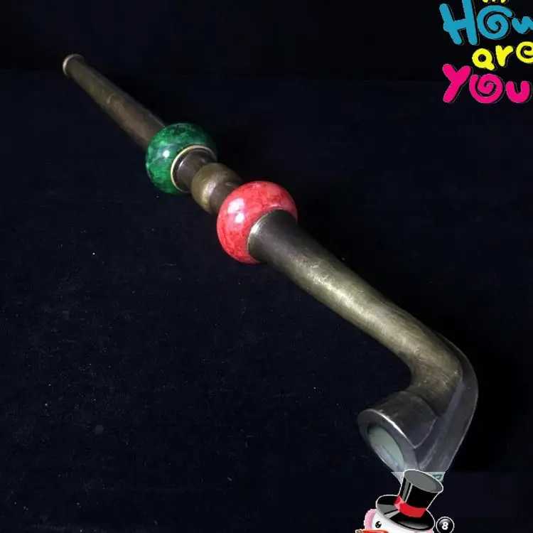 Vintage Pure copper Pipe Antique inlay red green jade archaic article collection | Дом и сад