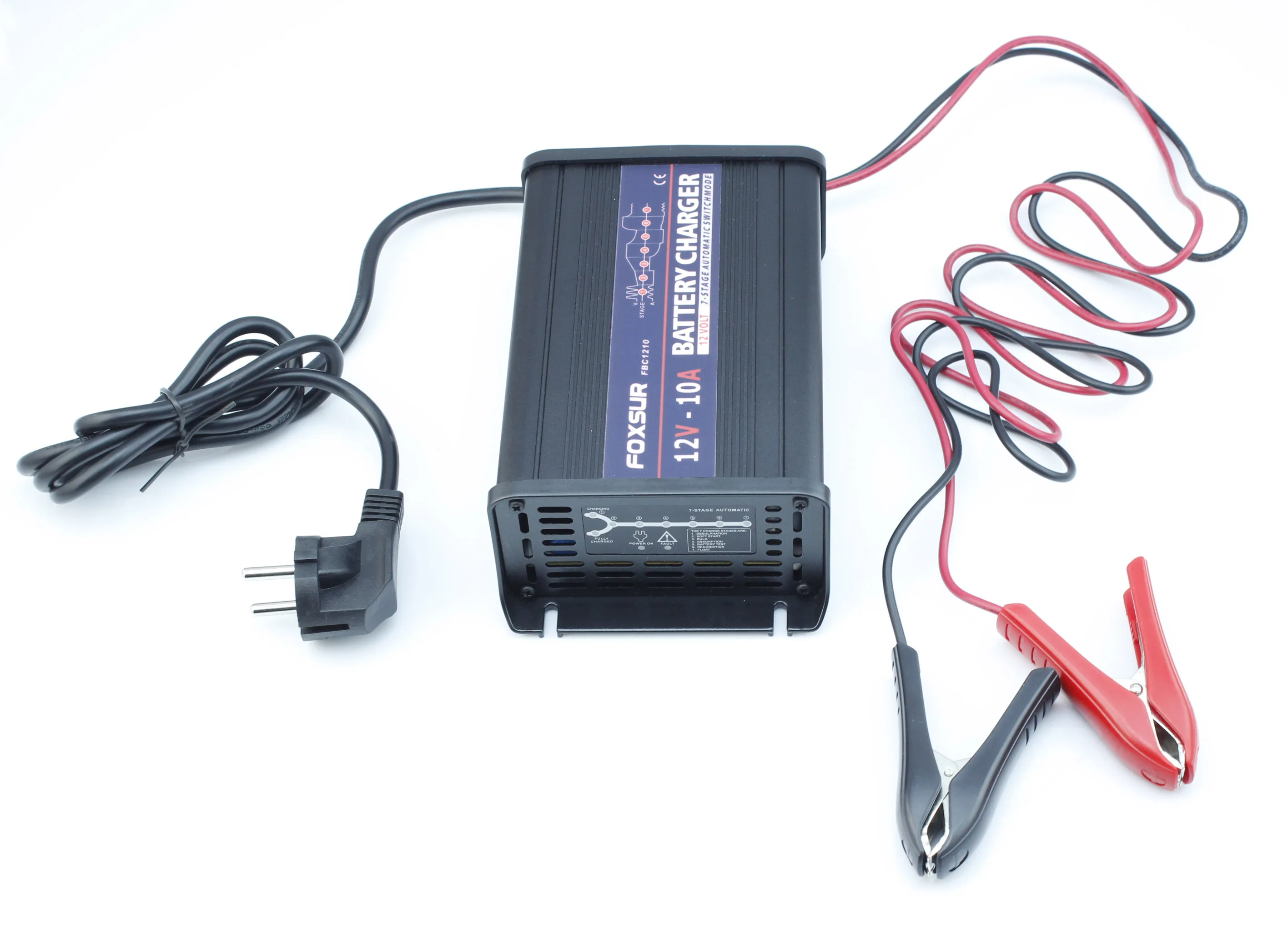 FOXSUR 12V 10A 7-этап Смарт свинцово-кислотный Батарея Зарядное устройство Алюминий