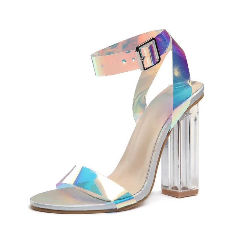 Aneikeh/Женская обувь Новые пикантные босоножки ярких цветов из ПВХ прозрачные