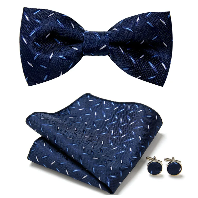 

Dropshipping Top grade Fit Workplace 100% Silk 36 Colors Butterfly Hanky Cufflink Set hombre Formal Clothing Printed