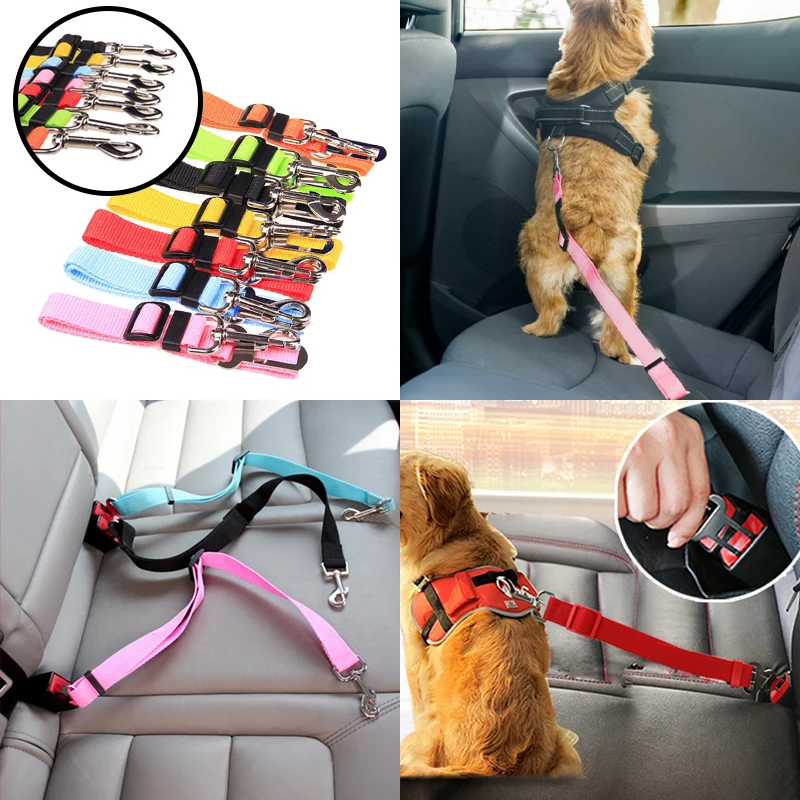 

Pet Dog Cat Car Seat Belt For Accessories Goods Animals Adjustable Harness Lead Leash Small Medium Travel Clip French Bulldog