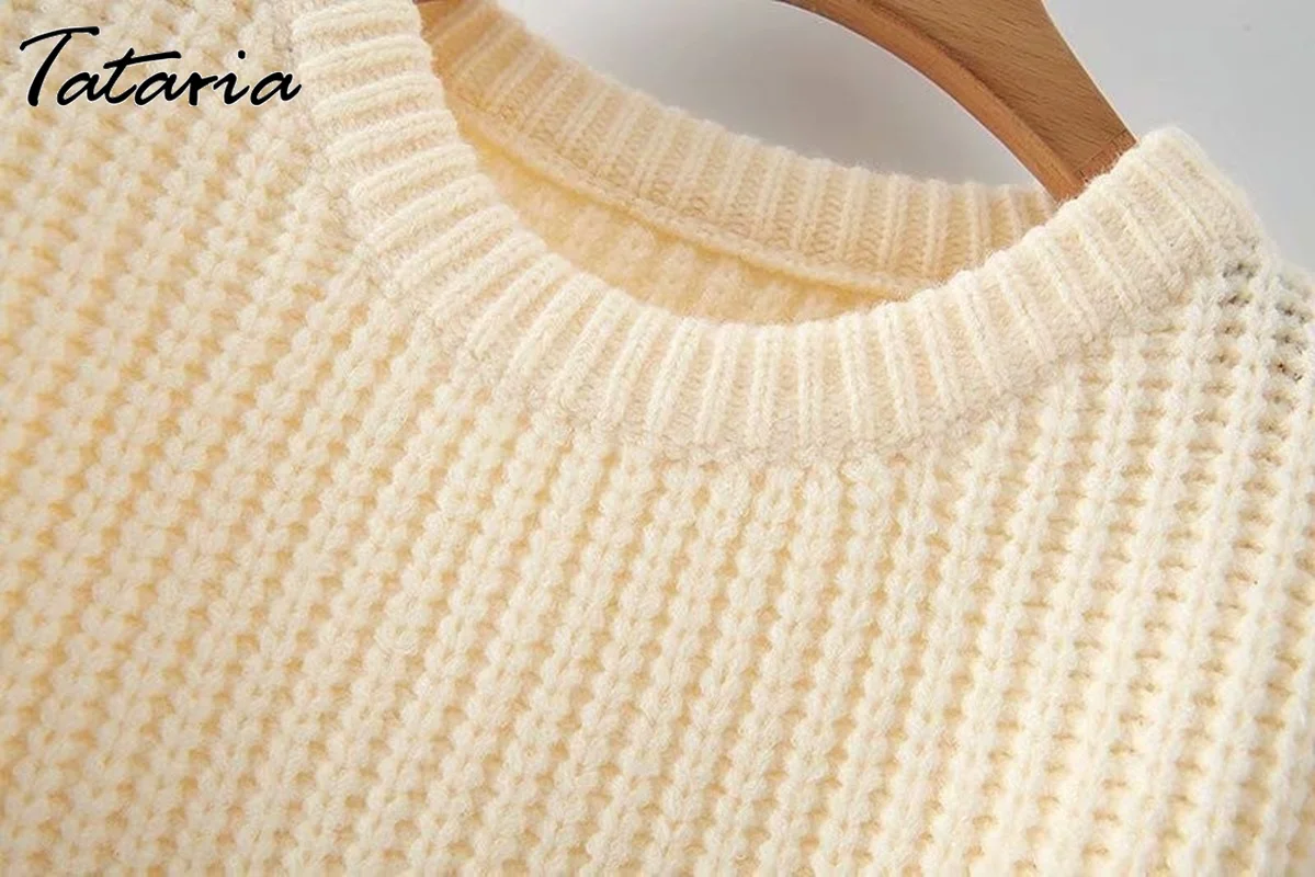 Женский Пуловер Свободный рукав-фонарик простой вязаный свитер женский