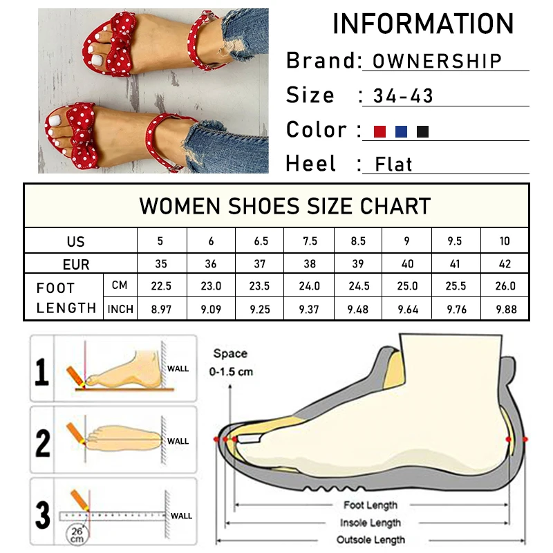 

Women Sandals Summer 2020 Flat Casual Female Shoes Bows Polka Dot Ladies Women's Buckle Strap Sandals Woman Footwear Big Size