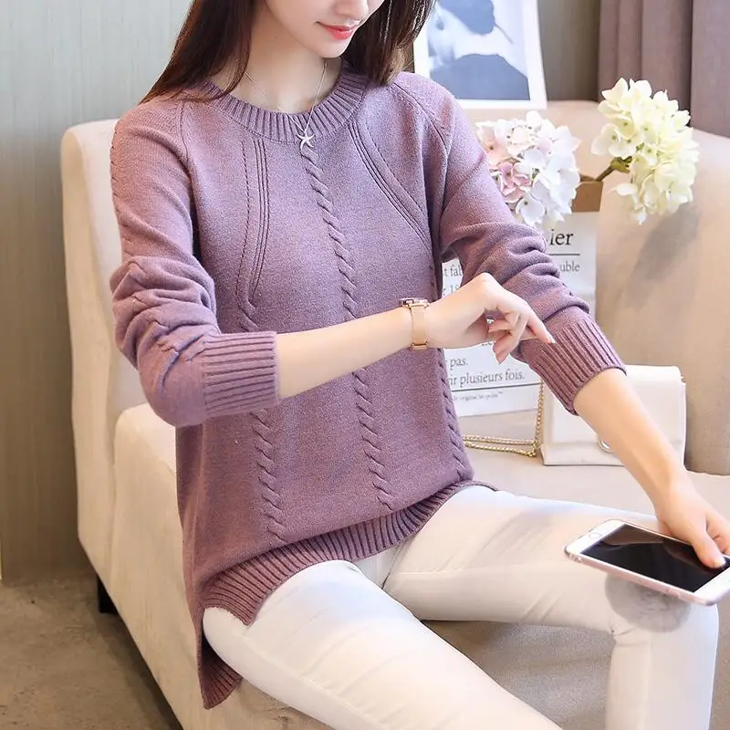 

2021 Women Solid Sweaters Female Knitted Pullover Basic Long Sleeve O Neck