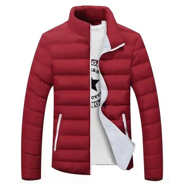 new red Тонкий зимний стоячий воротник Мужская одежда из хлопка большого размера однотонная пуховая хлопковая одежда утолщенная мужская одежда - Цвет: new red