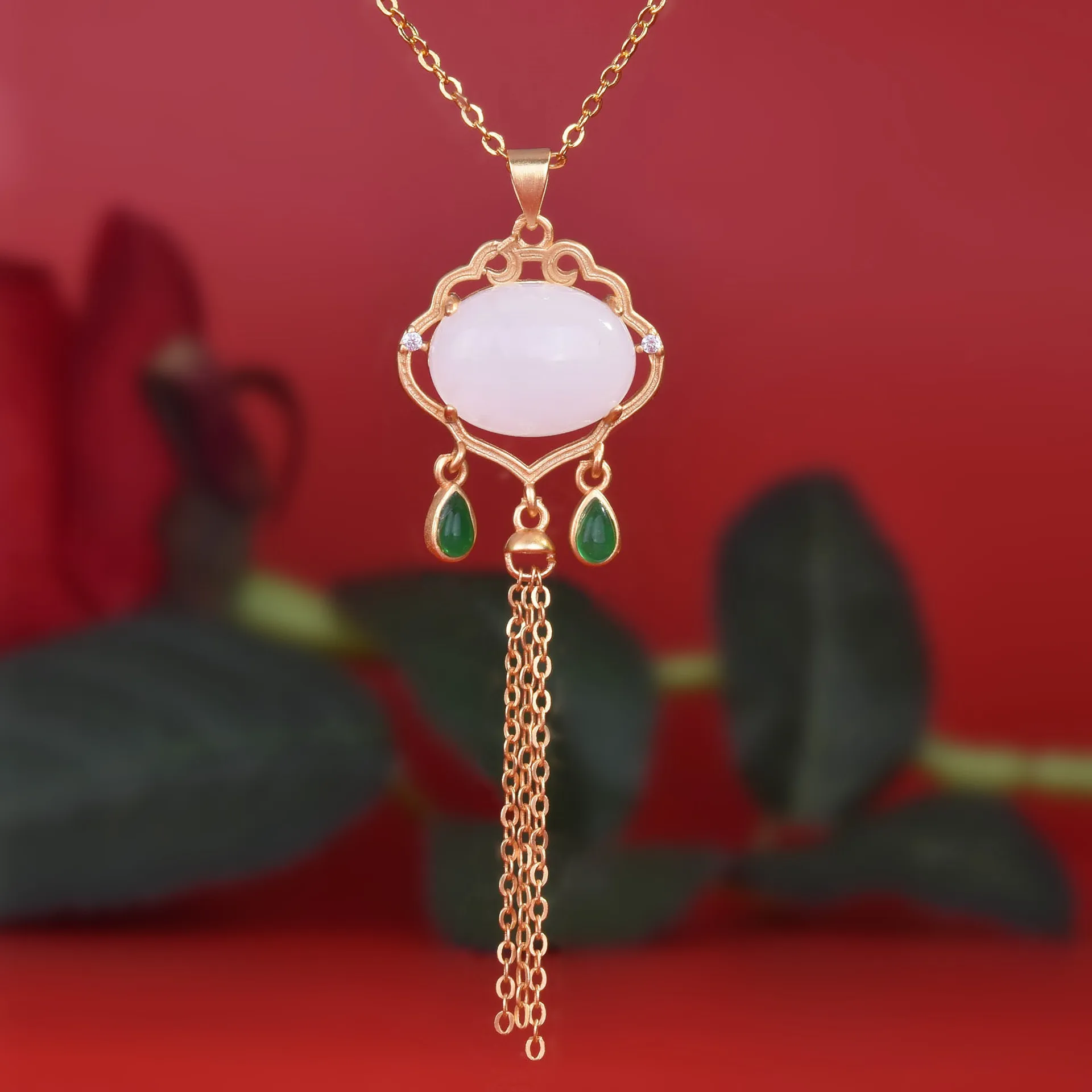 

Original Design New Imitation White Jade Stone Pendant Tassel Necklaces For Women Retro Exquisite Elegant Charm Lady Jewelry