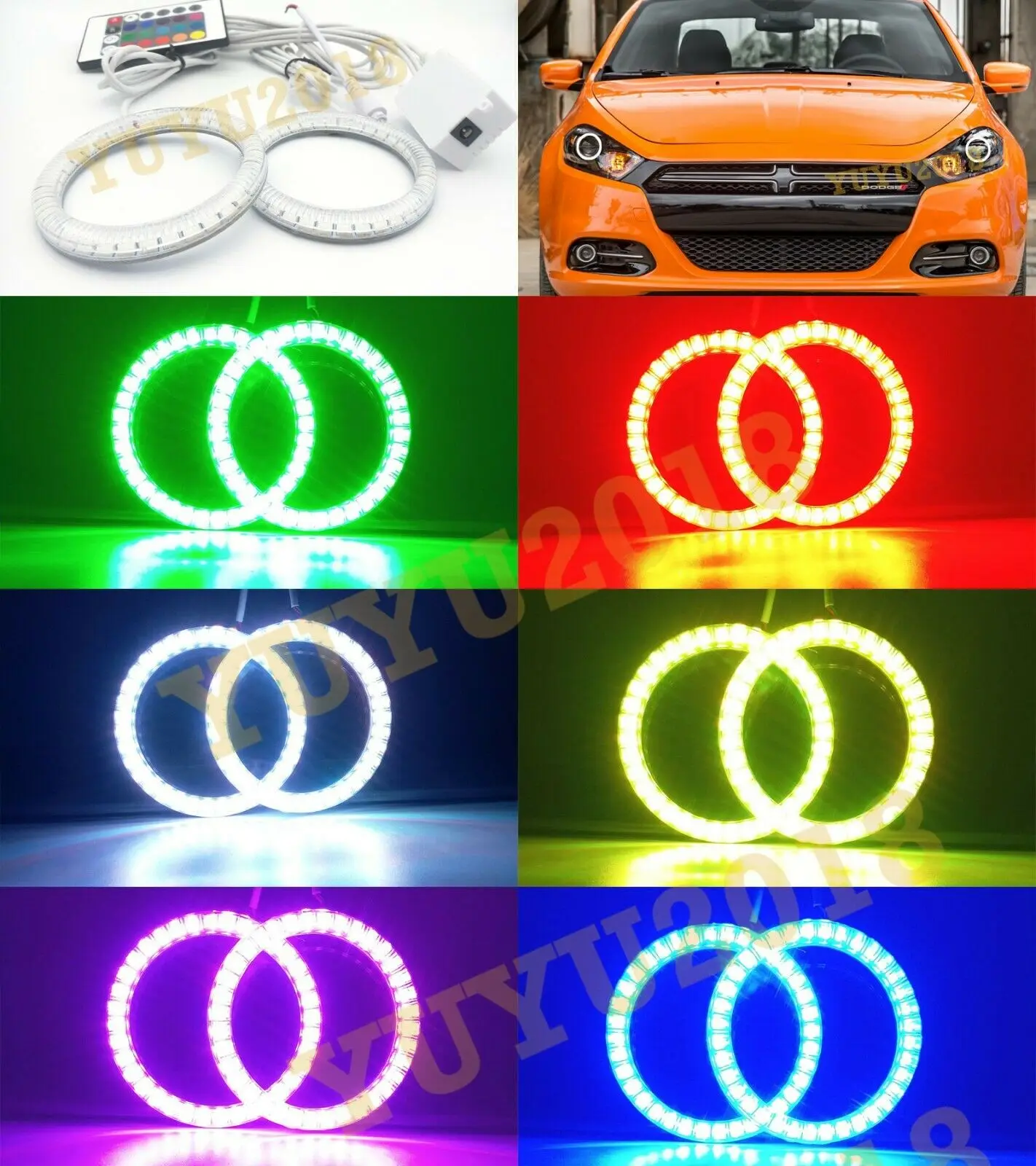 RGB светодиодный angel eye halo кольца подходит к Dodge Dart 2013 2014 2015 2016 Автомобильная фара