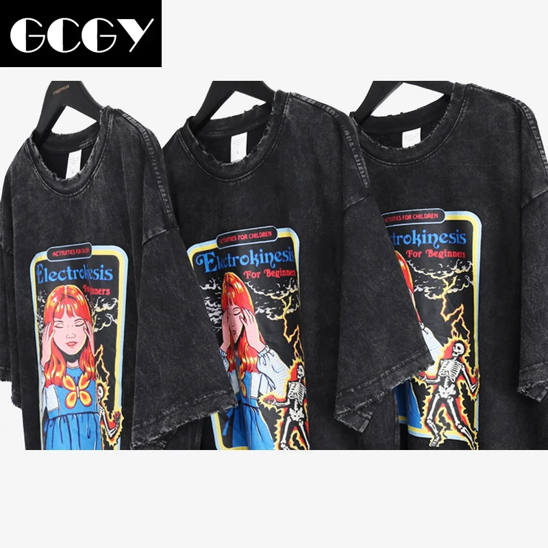 

GCGY 100% Cotton men's T-shirt fashion printed ink pattern short-sleeved summer casual T-shirt fashion O-neck T-shirt men's