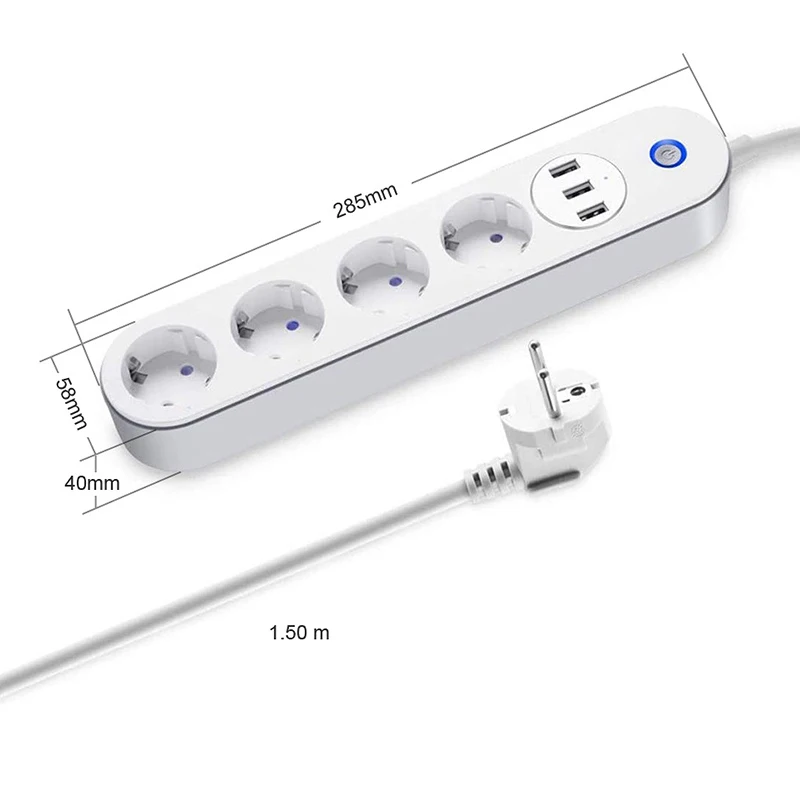 

Tuya WiFi Smart Power Socket Strip Surge Protector With 4 EU Smart Plugs 3 USB Charging Ports Outlet Work With Alexa Google Home