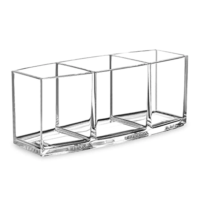 Makeup Brush Holder 4 Slots Vanity Clear Cosmetic Organizer and Storage Eyebrow Pen Pencil for Bathroom Desk Dresser Jewelry | Дом и сад