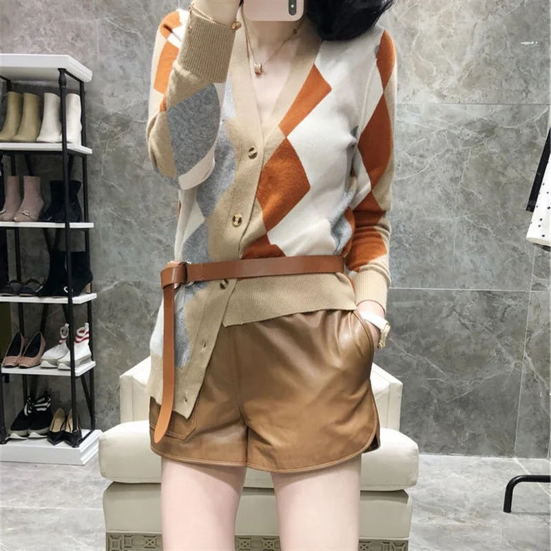 Irregular sweater female 2019 spring and autumn color matching short section longsleeve fashion knit cardigan Slim party |