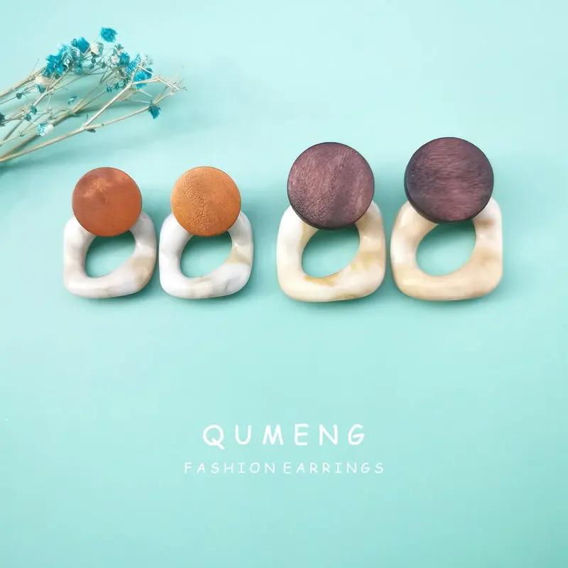 QUMENG модные большие серьги гвоздики с эпоксидной смолой для женщин 2020 винтажные