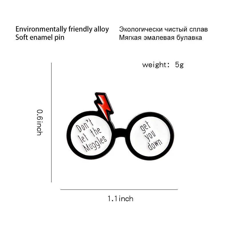 Эмалированные броши в виде мультяшных очков с молнией креативные эмалированные
