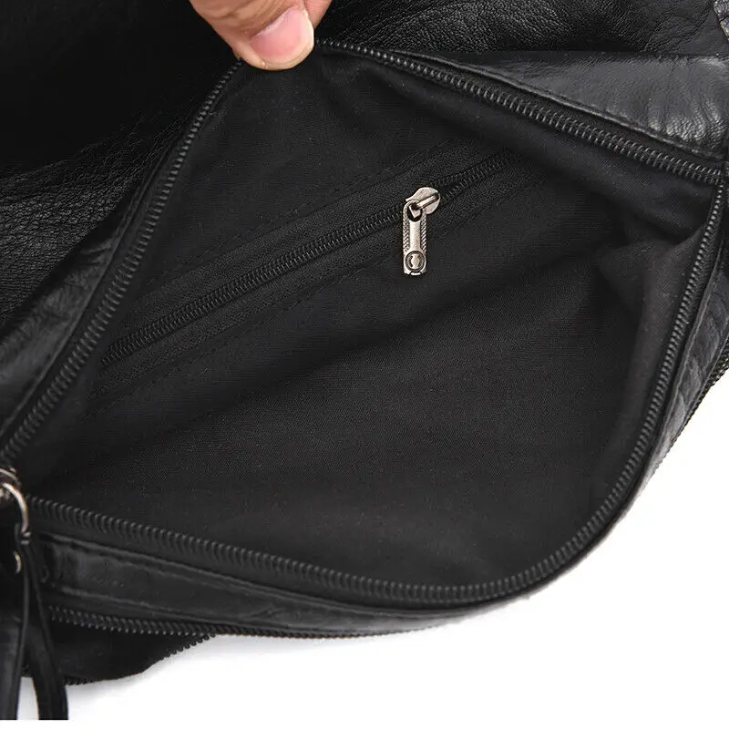 Женская маленькая черная сумка из мягкой искусственной кожи с несколькими